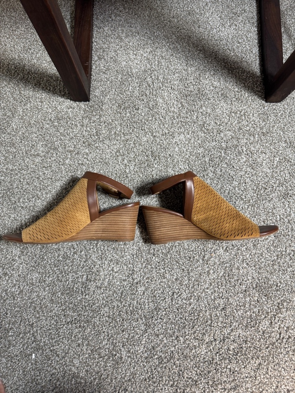 Franco Sarto Tan Woven Peep-Toe Wedge Mules - Picture 8 of 11